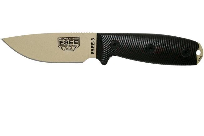 ESEE Model 3 Desert Tan Blade 3D Blood-Black G10 Survival Knife 3PMDT-004 Black Sheath + Belt Clip 1 ESEE Model 3 Desert Tan Blade 3D Blood-Black G10 Survival Knife 3PMDT-004 Black Sheath + Belt Clip