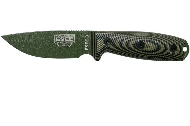 ESEE Model 3 OD Green Blade 3D OD Green-Black G10 Survival Knife 3PMOD-003 Black Sheath + Belt Clip 1 ESEE Model 3 OD Green Blade 3D OD Green-Black G10 Survival Knife 3PMOD-003 Black Sheath + Belt Clip