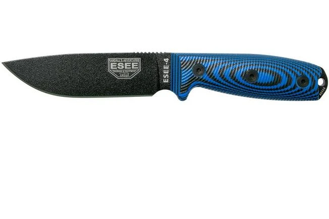ESEE Model 4 Black Blade 3D Blue-Black G10 Survival Knife 4PB-008 Black Sheath + Belt Clip 1 ESEE Model 4 Black Blade 3D Blue-Black G10 Survival Knife 4PB-008 Black Sheath + Belt Clip