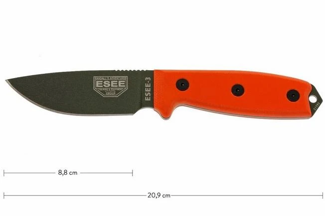 ESEE Model 3 OD Blade, Orange Handle 3P-KO-OD Survival Knife Without Sheath 1 ESEE Model 3 OD Blade, Orange Handle 3P-KO-OD Survival Knife Without Sheath
