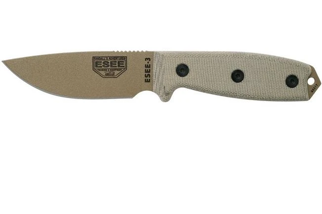 ESEE Model 3 Dark Earth Blade, Grey Handle 3P-MB-DE With Sheath + Clip And MOLLE-back 1 ESEE Model 3 Dark Earth Blade, Grey Handle 3P-MB-DE With Sheath + Clip And MOLLE-back