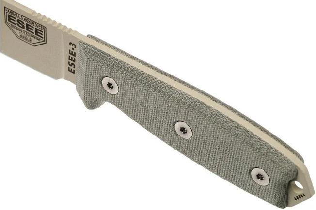 ESEE Model 3 Desert Tan Blade, Grey Handle 3P-MB-DT With Sheath + Clip And MOLLE-back 5 ESEE Model 3 Desert Tan Blade, Grey Handle 3P-MB-DT With Sheath + Clip And MOLLE-back - Image 5