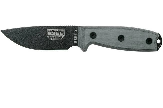 ESEE Model 3 Modified Pommel Black Blade, Grey Handle 3PM With Sheath + Clip 1 ESEE Model 3 Modified Pommel Black Blade, Grey Handle 3PM With Sheath + Clip