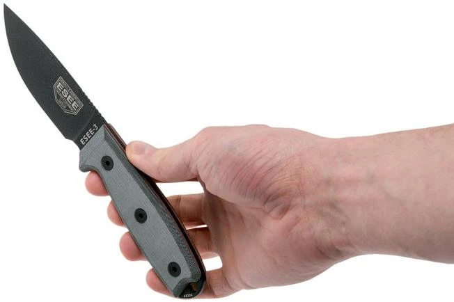 ESEE Model 3 Modified Pommel Black Blade, Grey Handle 3PM With Sheath + Clip 5 ESEE Model 3 Modified Pommel Black Blade, Grey Handle 3PM With Sheath + Clip - Image 5