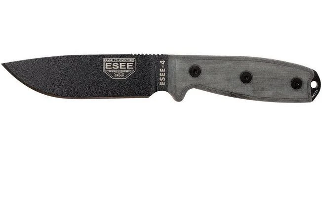 ESEE Model 4 Black Blade, Grey Handle 4P-MB With Coyote Sheath + Clip And MOLLE-back 1 ESEE Model 4 Black Blade, Grey Handle 4P-MB With Coyote Sheath + Clip And MOLLE-back