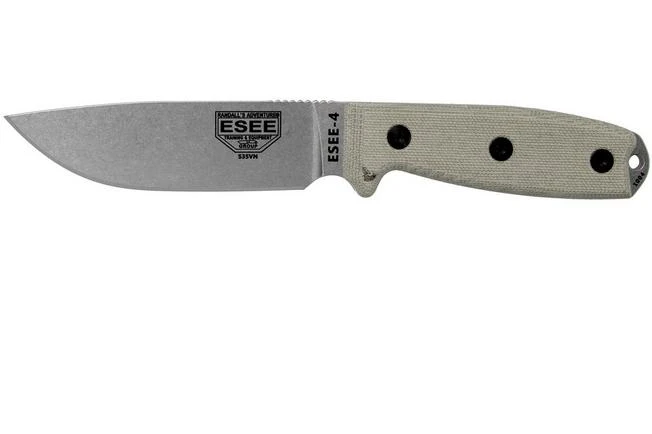 ESEE Model 4 Plain Edge S35VN, Canvas Micarta Handle 4P35V With Sheath + Clip 1 ESEE Model 4 Plain Edge S35VN, Canvas Micarta Handle 4P35V With Sheath + Clip