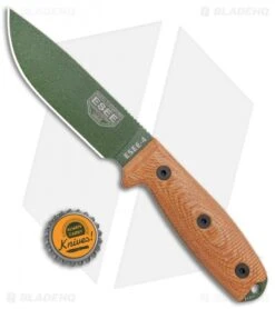 ESEE Knives ESEE-4POD-011 Fixed Blade Knife 3D Natural Micarta (4.5" OD Green) -ESEE Knives Shop ESEE Knives ESEE 4OD 011 3D Natural Micarta OD Green BHQ 105808 jr bottlecap