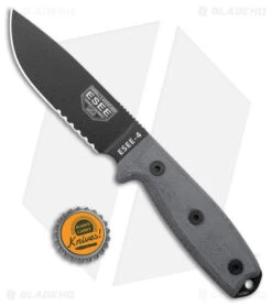 ESEE Knives ESEE-4S-KO Knife (4.5" Black Serr) *No Sheathing* -ESEE Knives Shop ESEE Knives ESEE 4S KO Fixed Blade Black Serr No Sheath BHQ 10239 jr bottlecap