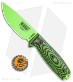 ESEE Knives ESEE-3PMVG-007 Fixed Blade Knife Neon Green/Black G-10 (3.9" Green) -ESEE Knives Shop ESEE Knives Esee 3PMVG 007 Neon Green Black Green BHQ 105761 jr bottlecap