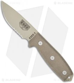 ESEE Knives ESEE-3S-DT Knife Green Sheath (3.88" Tan Serr)